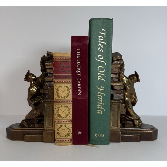 Scolar In Library Bookends Dodge Inc Bronzed Metal. Dark Academia Decor 7” - Picture 1 of 11